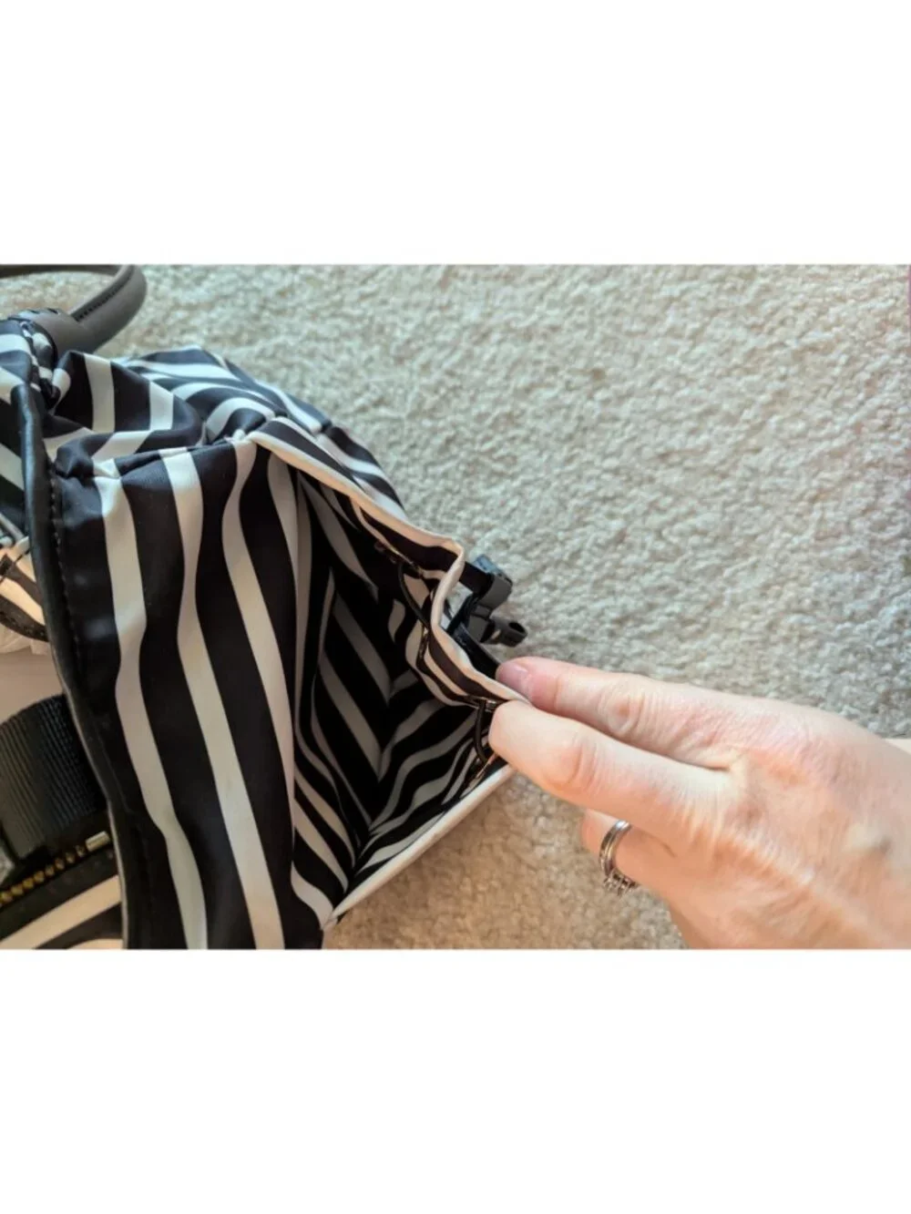 KATE SPADE STEVIE Luxury Large Black & White Striped Nylon Diaper Bag Travel